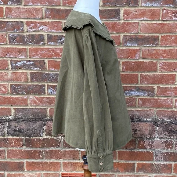BNWT George Size 18 Khaki Green Cord Collared Top Blouse 100% Cotton Long Sleeve - Picture 4 of 13